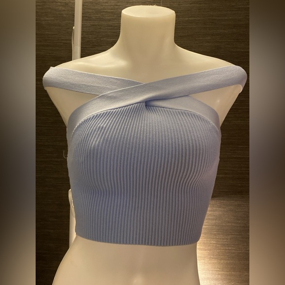 Aritzia Sculpt knit Criss Cross Top (light blue) - Picture 5 of 7